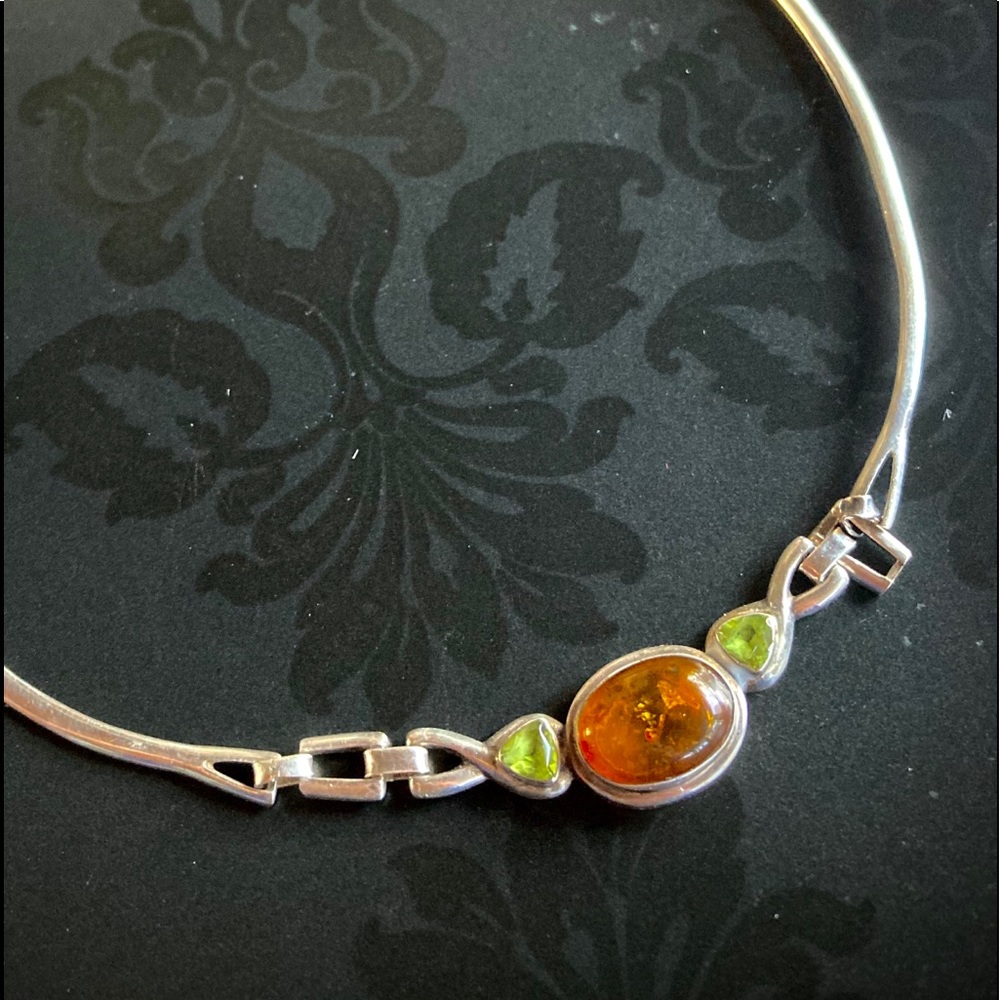 ❤️Vintage SS, Amber, & Tourmaline choker necklace